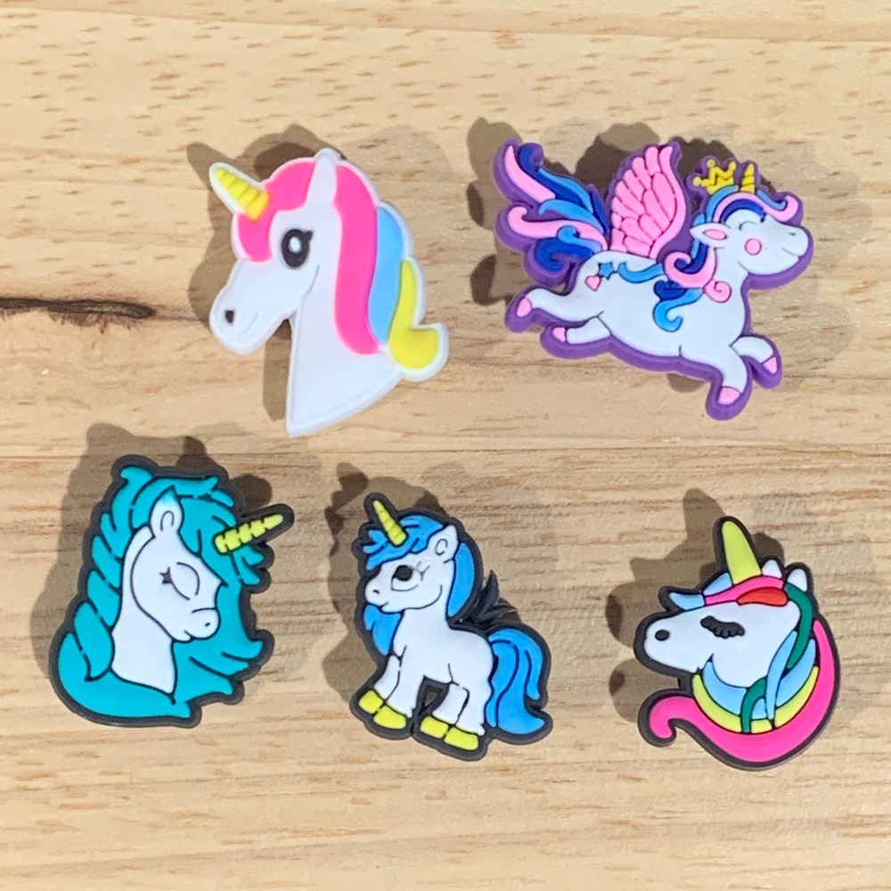 5pc Unicorn Shoe Charms for Clogs Kids Girls Rainbow Pegasus PVC Jibbitz Style